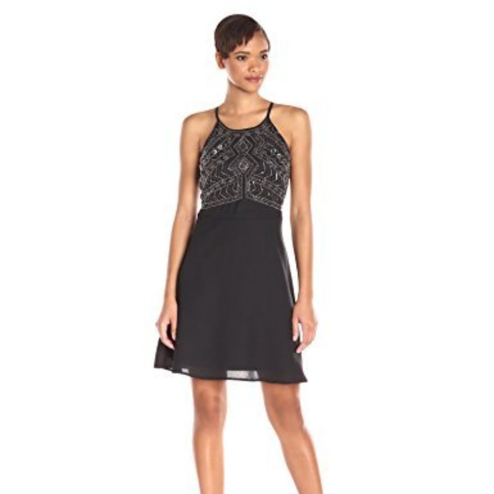 SANCTUARY Black Halter Mini Dress with Silver Beading